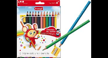 Bruynzeel Inspiring Young 12 driekantige kleurpotloden met slijper