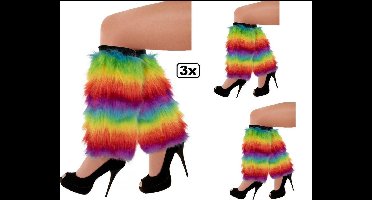 3x Paar beenwarmers pluche regenboog - been warmers regenboog felle kleuren sport  carnaval unisex festival bier feest apres ski gay