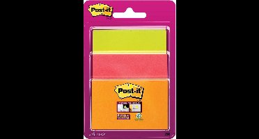 Post-it® Super Sticky Notes, Gekleurd, Diverse afmetingen 1 blok: 47,6mm x 76 mm /1 blok: 76mm x 76 mm/1 blok:  76mm x 101 mm, Neon oranje, Neon roze, Neon groen, 3 blokken
