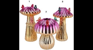 Daan Kromhout Design - vogelvaas - vaas - goud - pink - paddenstoel - H18 cm - Ø16 cm - u ontvang nr. 2 van de foto !