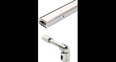 Beslagset glazen douchewand: Bohle klemprofiel en stabilisatiestang rond, RVS