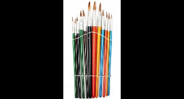 Titanum Serie - Kegelpenselen voor Aquarelverf - 12 stuks - Houten Handgrepen - Kleurrijk - Geitenhaar