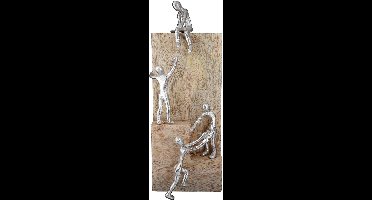Mangohout sculptuur teamwork - 39 cm hoog - hot en aluminium - zilver