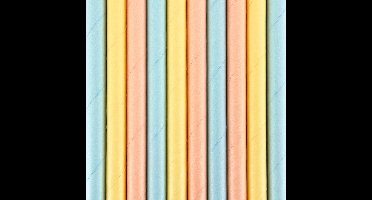 Partydeco Drinkrietjes - papier - 10x - multi kleuren pastel - 19,5 cm - rietjes