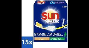 15 x Sun Classic - Vaatwastabletten - Voordeelverpakking - Citroen - 60 Tabletten - Vaatwastabletten - Citroengeur - Vaatwasser - Fosfaatvrije - Milieuvriendelijk