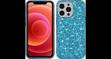 iPhone 15 Hoesje - Glitter Case Cover - Blauw - Provium