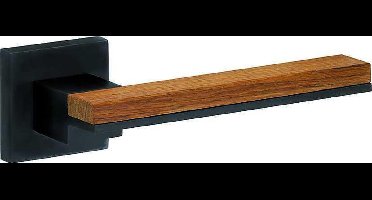 Deurkruk op rozet - Zwart - Messing - M&T - M&T Krukgarnituur Mimolimit, mat zwart PVD/Teak
