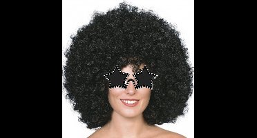 Smiffys Carnaval verkleedset afropruik zwart met sterren bril - Disco/Seventies party thema