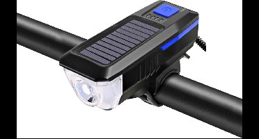 FlinQ Solar Fietsverlichting - Oplaadbare USB Led Fietslamp - Inclusief bel - Waterdicht - 3 Lichtstanden - Zwart/Blauw