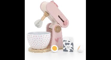 Label Label - Houten Keukenmixer - Roze - Inclusief Kommetje, Ei & Pakje Melk - FSC Hout - Stimuleert Creatief Spelen - Geschikt voor Kindjes vanaf 3 Jaar