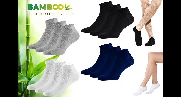 Bamboo Elements - Sneakersokken 12-Paar - Assorti – 43-46 - Bamboe Sokken – Sneakersokken Heren – Sneakersokken Dames - Sneaker Sokken
