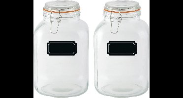 Weckpotten/inmaakpotten - 2x - 3L - glas - met beugelsluiting - incl. etiketten