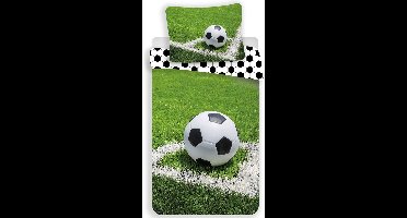 Voetbal - Corner - Eenpersoons Dekbedovertrek - 140 x 200 cm - Groen