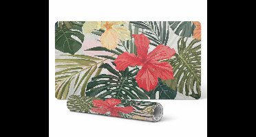Beschermende bureauonderlegger met print van tropische bloemen en bladeren, 90x45 cm