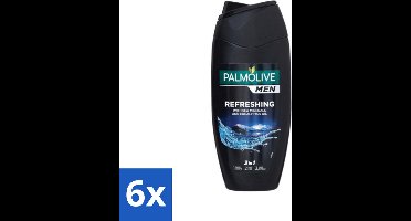 6 x Palmolive Men 3-in-1 Body Face Hair Refreshing Etherische Eucalyptusolie Zeezoutextract 250 ml - Douchegel Voor Mannen - Verfrissende Douchegel - Fris En Verzorgend - Citrus En Eucalyptus - Glycerine