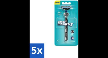 5 x Gillette - Mach3 – Houder + 1 Mesje – 3-bladig - Scheermes - Mach3 - Mesje - Scheerbeurt - Huidbescherming