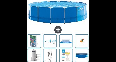 Intex Rond Frame Zwembad - 457 x 122 cm - Blauw - Inclusief Pomp - Ladder - Grondzeil - Afdekzeil - Schoonmaakset - Speelgoed - 9-delig