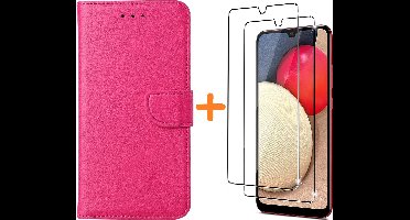 Hoesje Geschikt Voor Samsung Galaxy A03S hoesje - bookcase Pink - Galaxy A03S wallet case portemonnee hoesje - A03S Hoesje book cover hoesjes Hoesje Geschikt Voor Samsung Galaxy A03s screenprotector / 2X Beschermglas