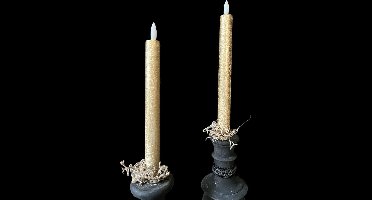 LED kaarsen met bewegende vlam 2x - Goud - Afstandsbediening - Dinerkaars rustiek wax 23 cm - LED kaars batterij