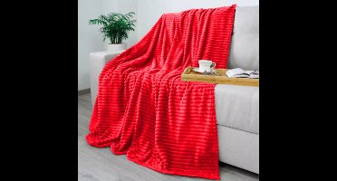 More&Deco Serienaam - Rode Geperste Deken - 200x220cm - Strepen - Groot