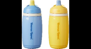 Tommee Tippee geïsoleerde Active tuitbeker – 2 stuks - 266 ml – lekvrije waterfles voor peuters 12m+ - blauw en geel