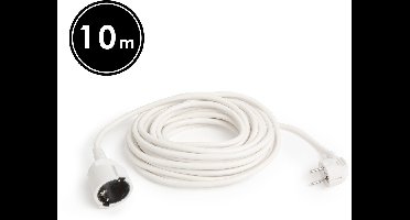 Verlengsnoer - 10 m - Wit - Schuko CEE 7/4 Stopcontact - Stekker CEE 7/7 - H05VV-F 3×1,5 mm² - 10/16 A - 250 V AC - IP20 - PVC Mantel - Geschikt voor Huis, Kantoor & Tuin [20504WH]