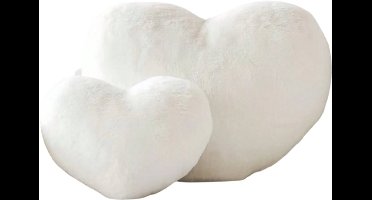 S&E Zachte Hartvormige Kussen - Pluche Konijnenbont Decoratief Kussen voor Bank, Bed of Slaapkamer - Perfect Valentijnscadeau voor Meisjes en Vrouwen - 50 x 34 cm - Wit
