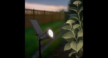 Solar tuinverlichtng pad 'Highlight' - Koud wit licht (6000K) - 25cm hoog - 2 lichtstanden - Prikspots op zonne-energie - Zwart