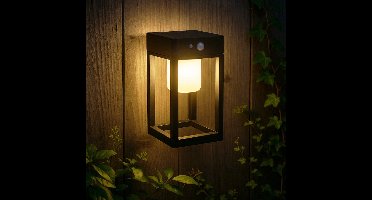 Solar wandlamp buiten 'Svea' - Warm wit licht - 4 lichtstanden - Buitenlamp op zonne-energie - Industriële wandlamp - Metaal - Zwart