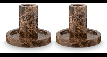 vtwonen Kandelaar Marmer - Kaarsenhouder - Bruin - 10.2x7.9cm - Set van 2