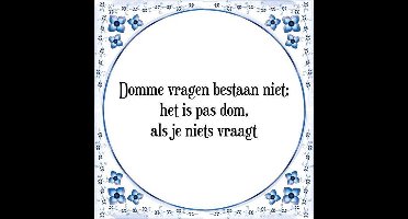 Tegeltje met Spreuk (Tegeltjeswijsheid): Domme vragen bestaan niet; het is pas dom, als je niets vraagt + Kado verpakking & Plakhanger