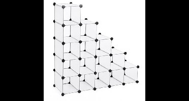 Schoenenrek / Opslagmeubel / Schoenenrek 16 Kubus Vakken | Staande kast voor opslag van Schoenen, Kleding / Archiefkast | Modulair op te bouwen | Klikverbindingen | Ruimtebesparend | Afm. 92,5 x 37 x 92,5 cm | Kleur: WIT