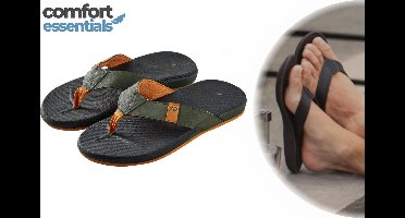 Comfort Essentials Slippers Heren – Zwart/Groen – Maat 41 – Teenslippers – Slippers Met Ergonomisch Voetbed
