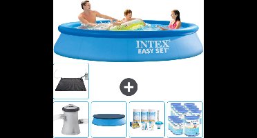 Intex Rond Opblaasbaar Easy Set Zwembad - 305 x 61 cm - Blauw - Inclusief Pomp Afdekzeil - Onderhoudspakket - Filters - Solar Mat