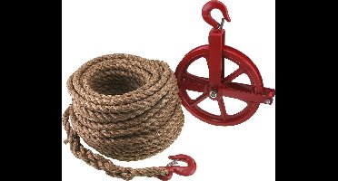Starx Verhuiswiel met Touw, Haak en Blok - Touwdikte 20 mm - Touwlengte 40 Meter - Maximaal Trekgewicht 400 kg - Rood - voor Verhuizen en Tillen van Zware Lasten - 2 Jaar Garantie
