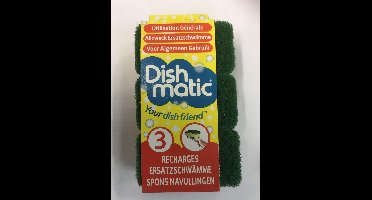 Dishmatic Schuurspons navulling medium groen Middel 2 verpakkingen met 3 sponsjes