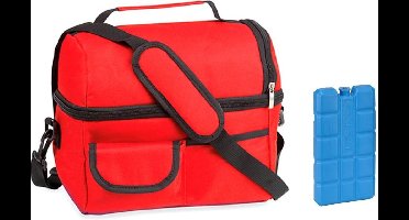 Koeltas met schouderband- 9 Liter- rood- inclusief koelelement