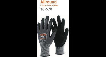 12x 12 paar - Werkhandschoenen PSP 10-570 Allround Nitrile Schuim, Zwart (per doos van 12x 12 paar), maat 6