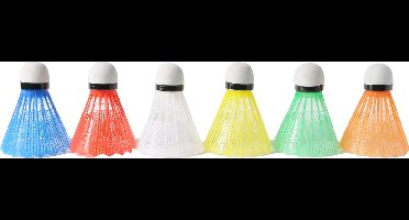 Badminton Shuttles 6 Stuks Assorti Neon – PVC met Foam Top 4,5–5 g – Trainingen of Recreatief Gebruik – Engelhart