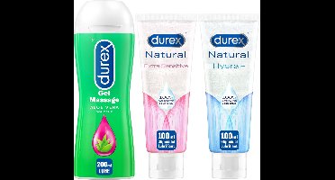 Durex - 3 Glijmiddelen Waterbasis - Play Massage 2/1 Aloe 200ML - Natural Hydratant Gel 100ML - Natural Extra Sensitive Gel 100ML