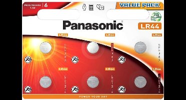 Panasonic LR44 1,5V Alkaline Knoopcel Batterij 6 stuks