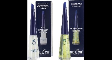 Herome Combi-Pack Nagelverharder Sterk en Base Coat & Voedende Nagelolie (Nail Hardener Strong & Nourishing Nail Oil) - Herstelt Droge, Breekbare Nagels en Verhelpt Zwakke en Gevoelige Nagels - 2*10ml.