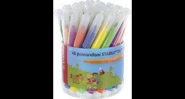 STABILO Trio Jumbo - Viltstift - Robuuste XL-punt - 12 Kleuren - Plastic Koker Met 48 Stuks