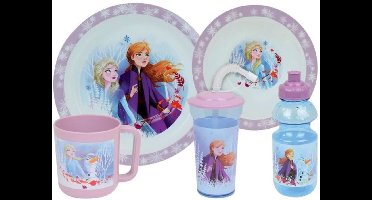 Disney Frozen Serviesset - FUN HOUSE - 006379 - Diep bord, plat bord, mok, fles en beker met rietje