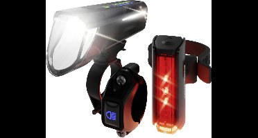 FISCHER FAHRRAD PLUS 100/130 Fernlicht + TWIN STOP Fietsverlichtingsset LED Zwart