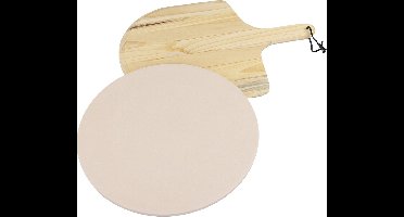 MaxxHome Pizzasteen - BBQ steen - Maximum te verhitten tot 600 graden - ⌀33 - Incl. Houten Schep