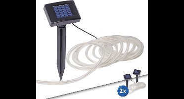 Solar lichtsnoer buiten 'Rope' - Set van 2 stuks - 10 meter per snoer - Warm wit licht (3000K) - 12 lumen - IP44 - 2 lichtstanden - tot 16 uur brandduur - Solar tuinverlichting - Met los zonnepaneel