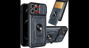 Hoesje Geschikt voor iPhone 13 Pro met pashouder / Ringhouder / lens bescherming – Grijs