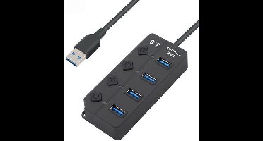 DrPhone Xtreme3 - 4 Poorten USB 3.0 Hub / Switch / Splitter / Verdeler – 5GBPS-  Met Aan/Uit Schakelaar & Led licht – Zwart