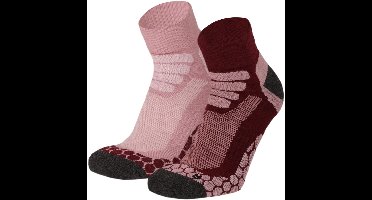 Xtreme Sockswear Quarter Wandelsokken – 2 Paar – Lage Hiking Sokken Unisex – Katoen & Coolmax – Multi Burgundy – Maat 39/42